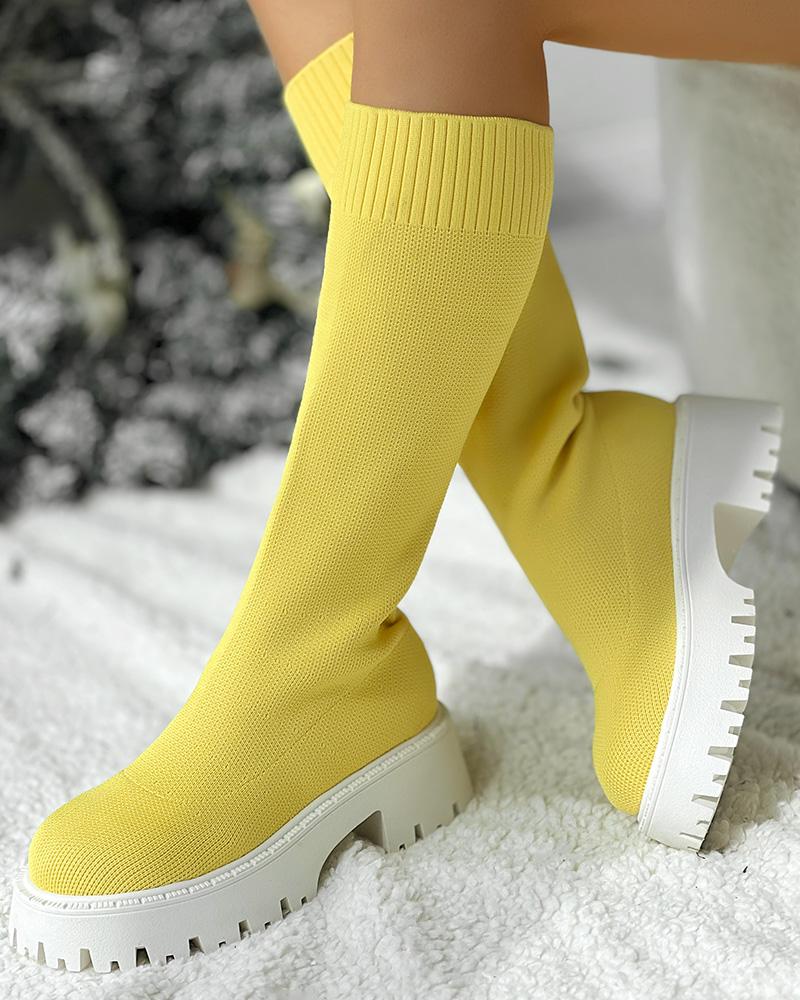 Round Toe Platform Breathable Calf Boots