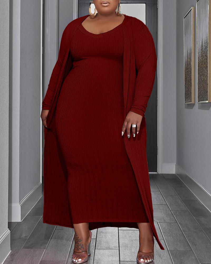 Plus Size Sleeveless Maxi Dress & Open Front Longline Cardigan Set