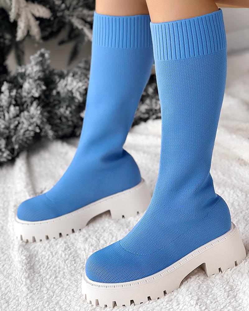 Round Toe Platform Breathable Calf Boots