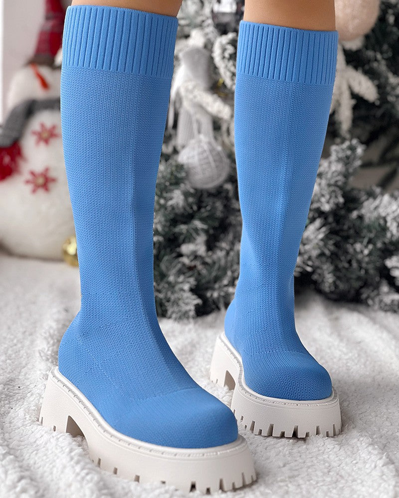 Round Toe Platform Breathable Calf Boots