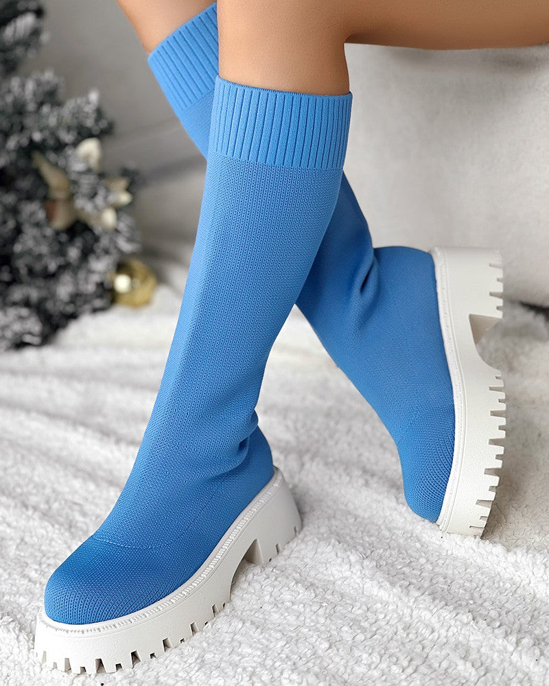 Round Toe Platform Breathable Calf Boots