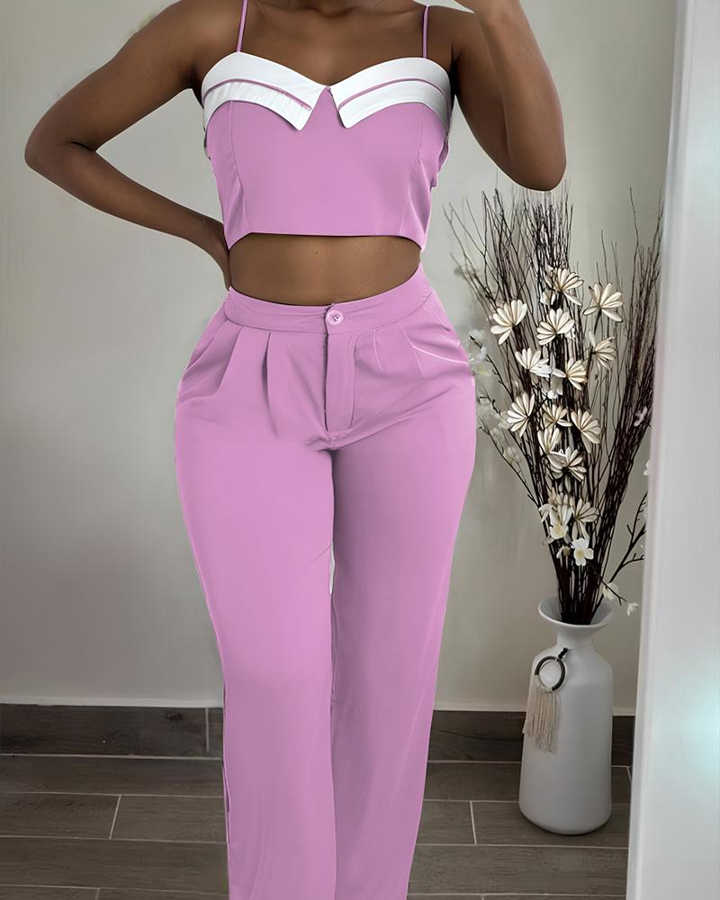 Crop Cami Top & Ruched Pocket Design Pants Set