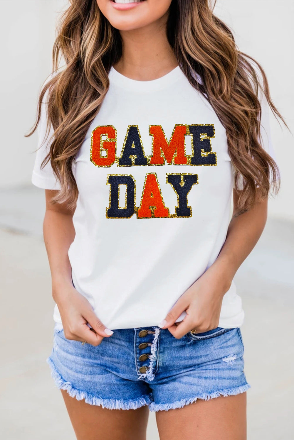 White Glitter GAME DAY Rugby Football Season Round Neck T Shirt