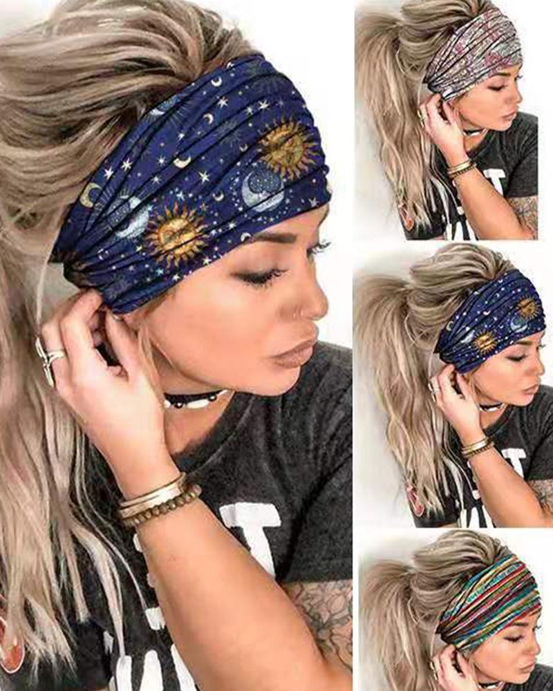 Serape Striped Floral Sun Moon Star Print Yoga Sports Headband