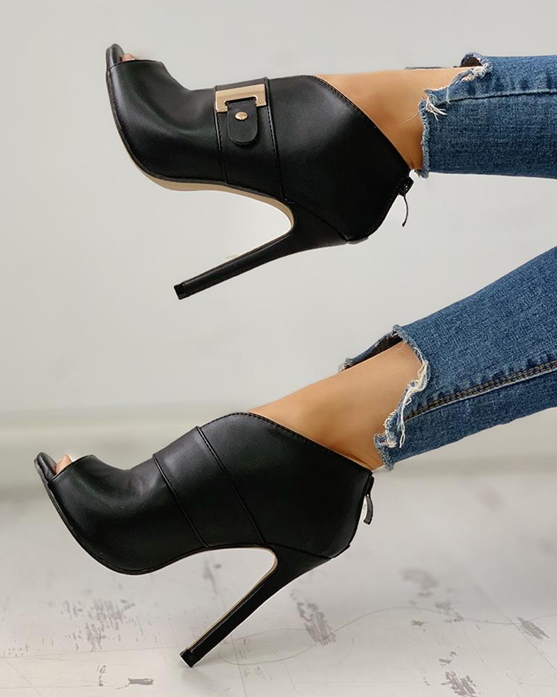 PU Peep Toe Buckled Thin Heels