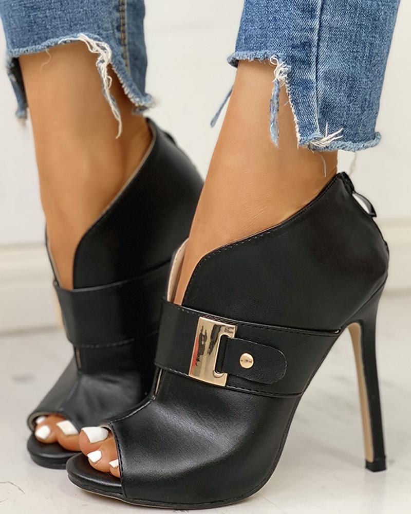 PU Peep Toe Buckled Thin Heels