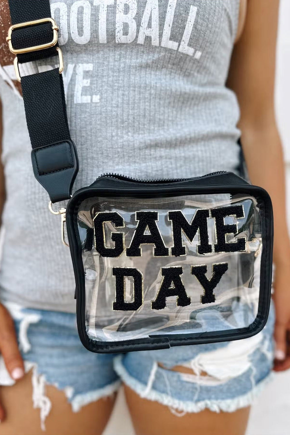 White GAME DAY Rugby Football Clear Shoulder Bag