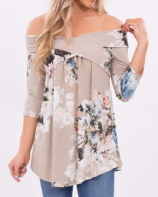 Stylish Floral Off Shoulder Casual Blouse