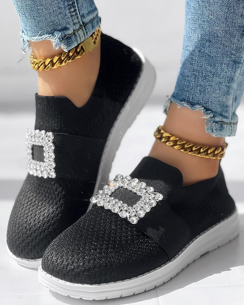 Rhinestone Decor Breathable Casual Slip On