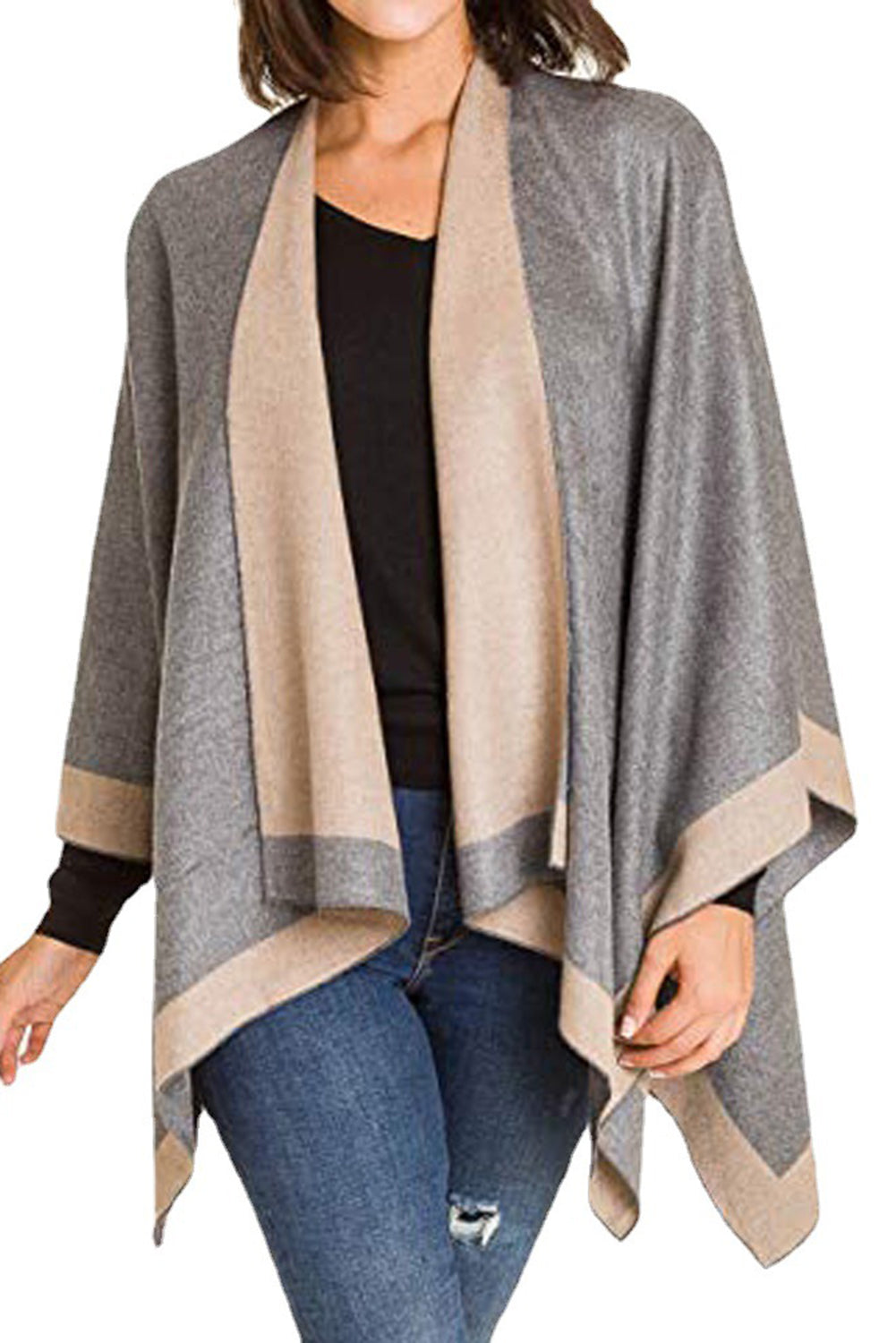 Dark Grey Color Block Wrap Shawl