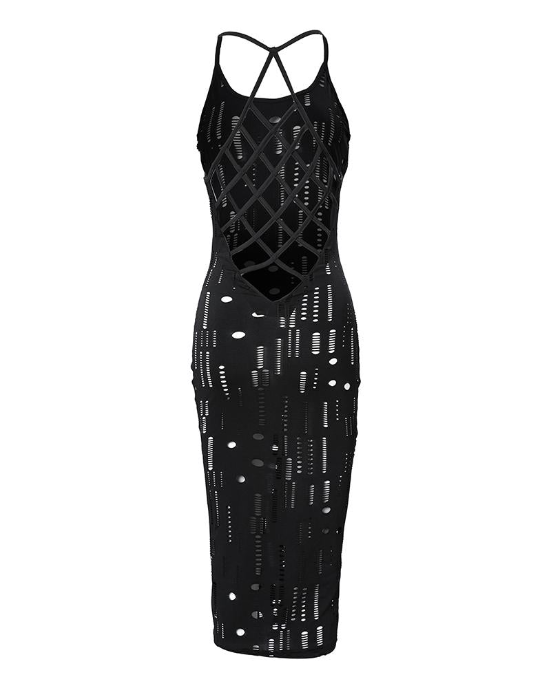 Hollow Out Fishnet Backless Bodycon Dress