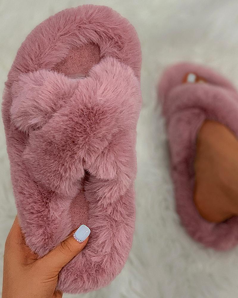 Bandage Peep Toe Fluffy Slippers