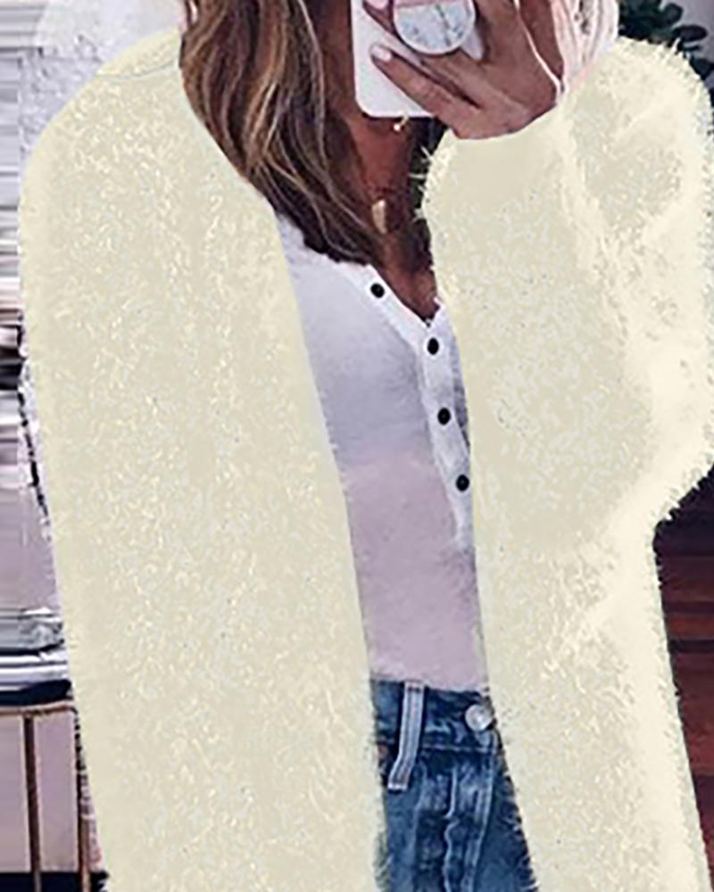 Solid Fluffy Long Sleeve Casual Cardigan