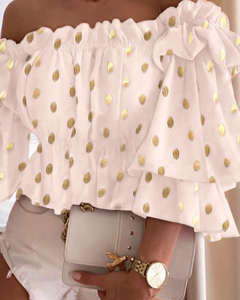 Metallic Polka Dot Print Off Shoulder Top