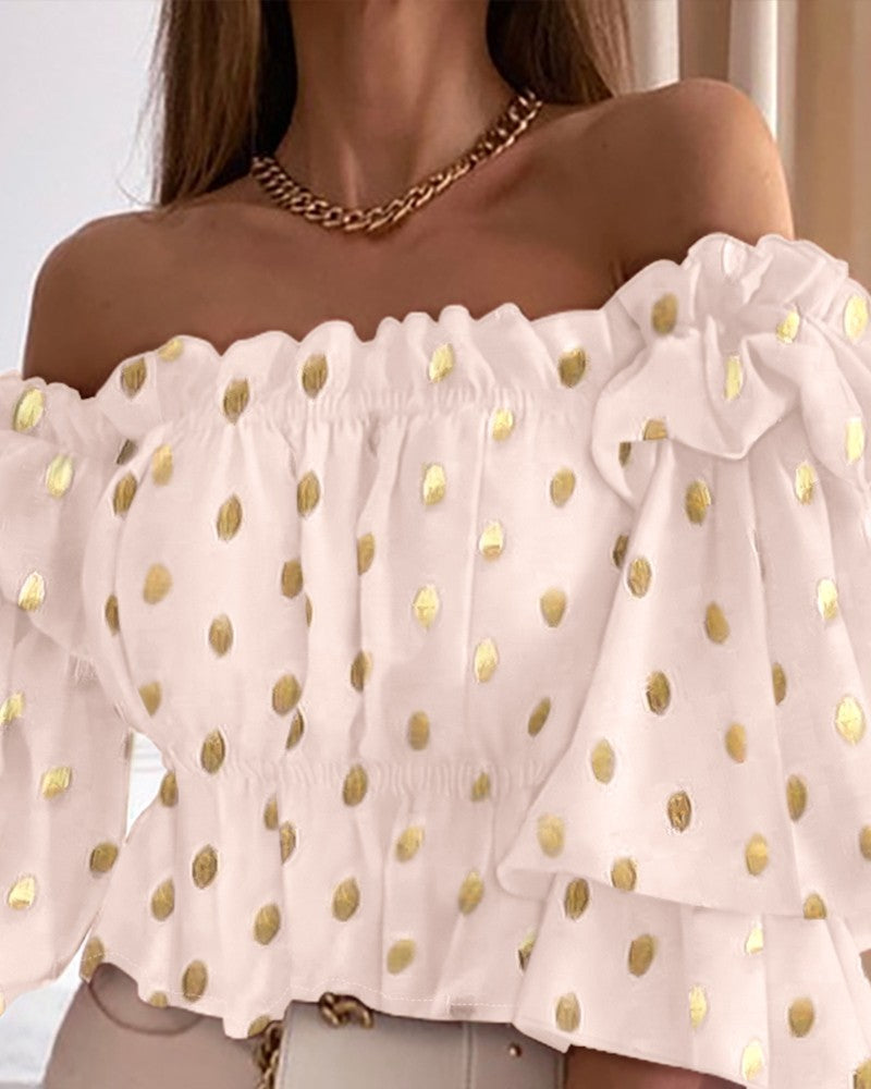 Metallic Polka Dot Print Off Shoulder Top