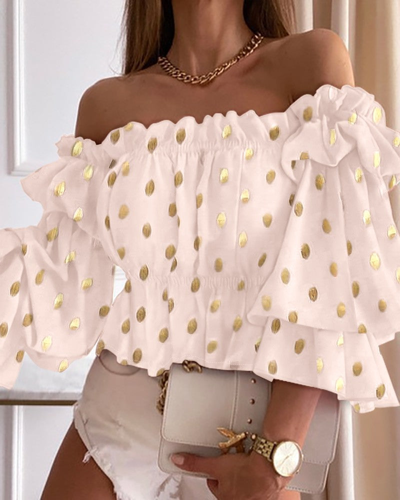 Metallic Polka Dot Print Off Shoulder Top