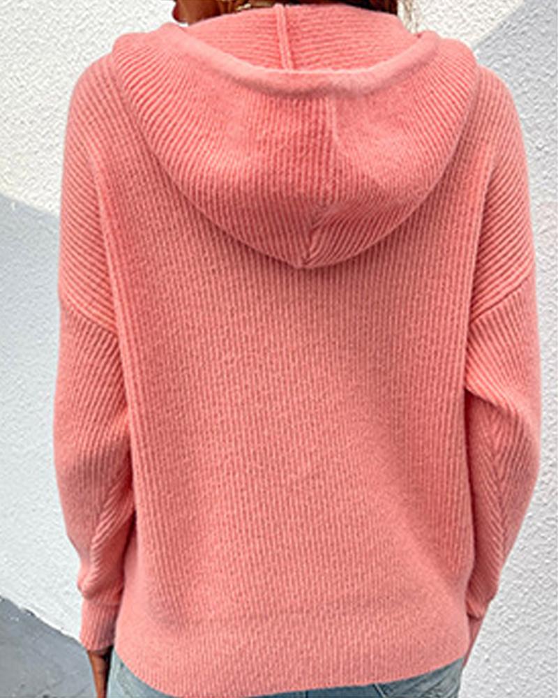 Hooded Pocket Design Casual Sweater