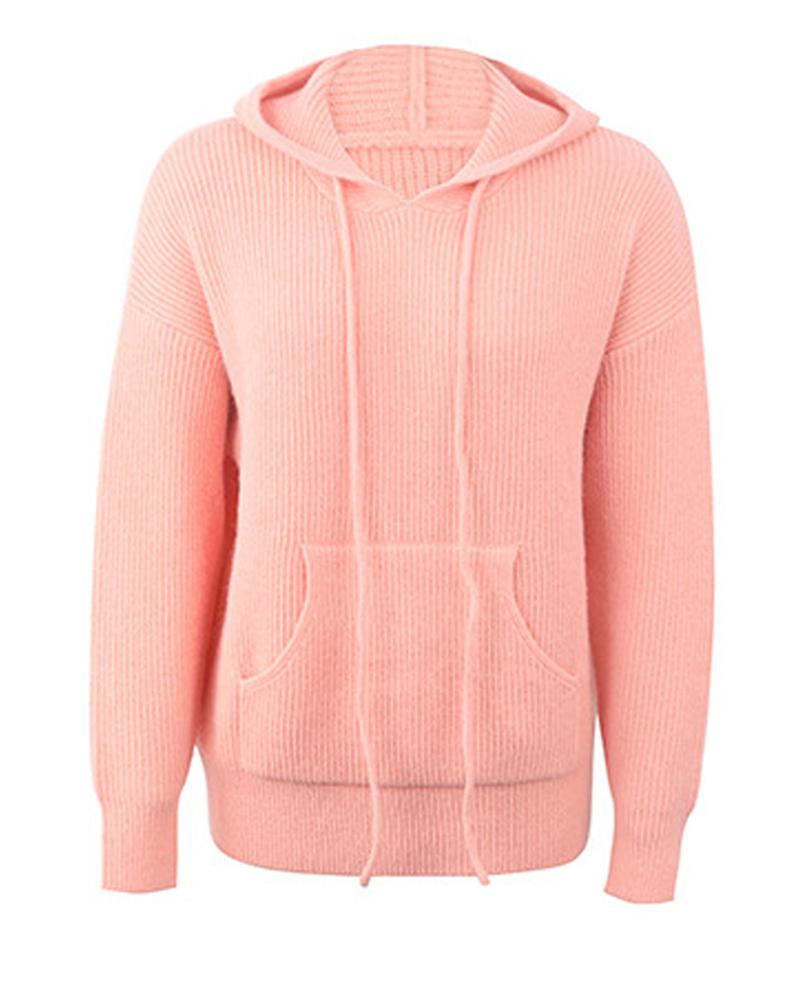 Hooded Pocket Design Casual Sweater