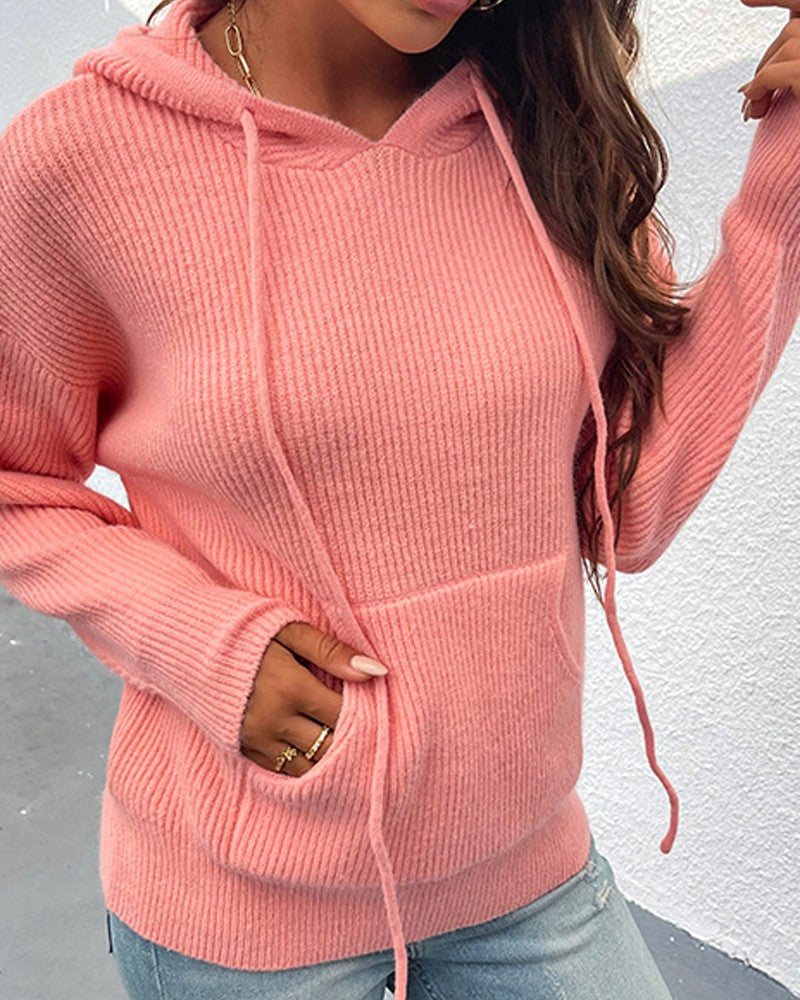 Hooded Pocket Design Casual Sweater