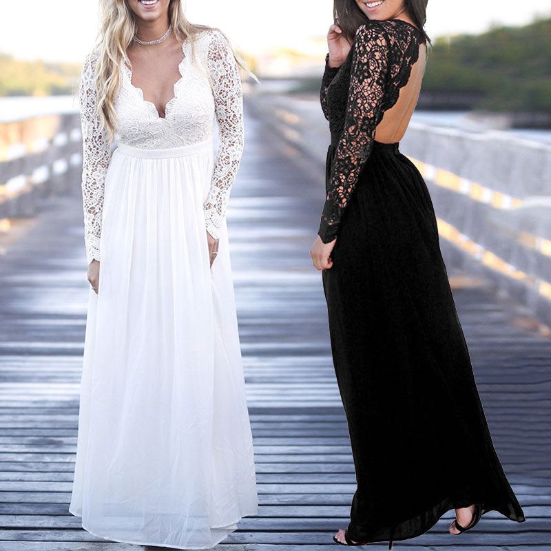 Stylish Open Back Crochet Lace Maxi Dress