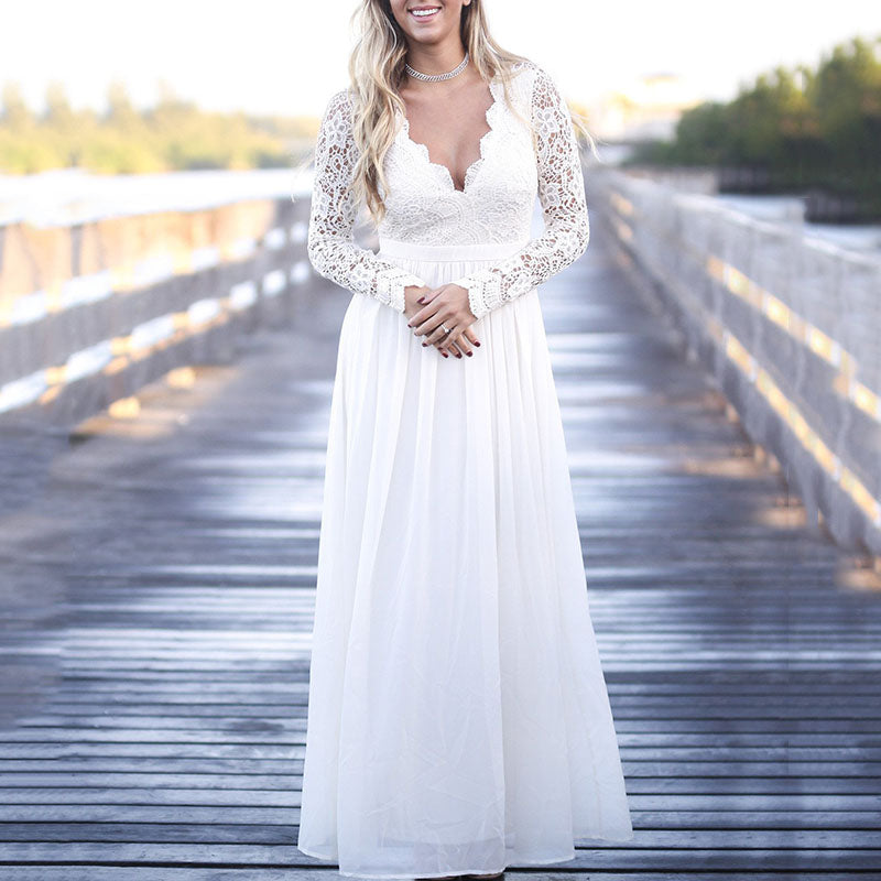 Stylish Open Back Crochet Lace Maxi Dress