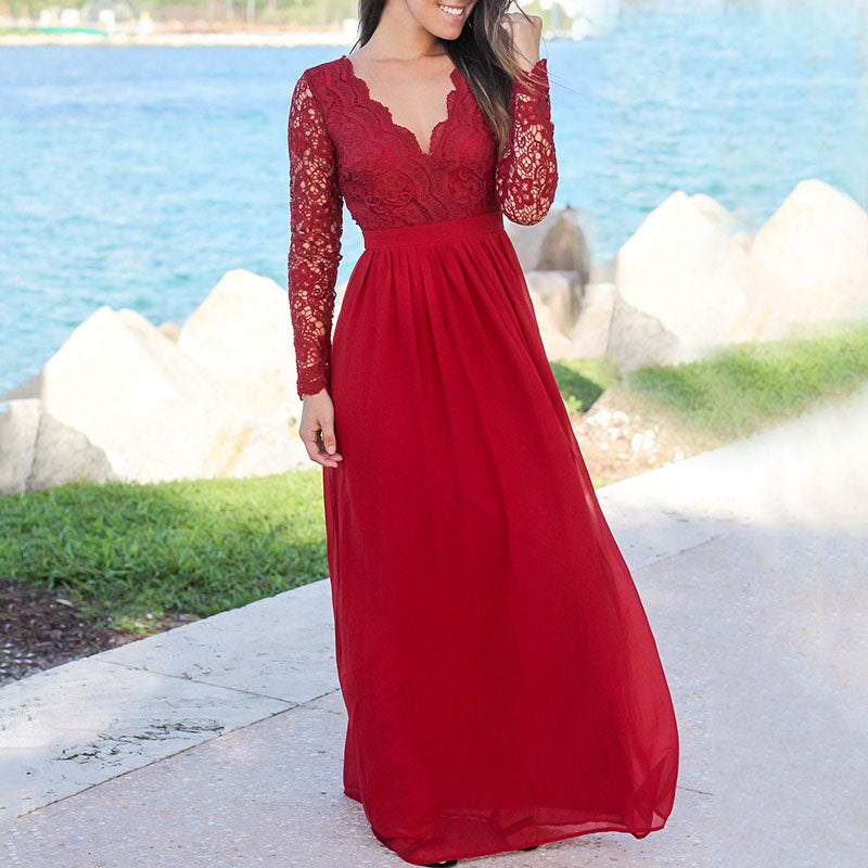 Stylish Open Back Crochet Lace Maxi Dress