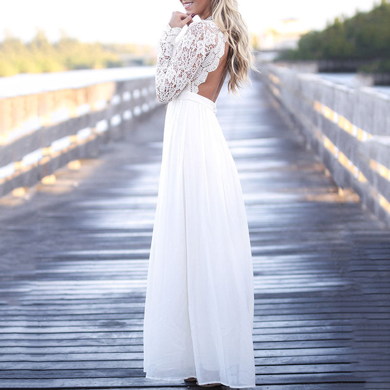 Stylish Open Back Crochet Lace Maxi Dress