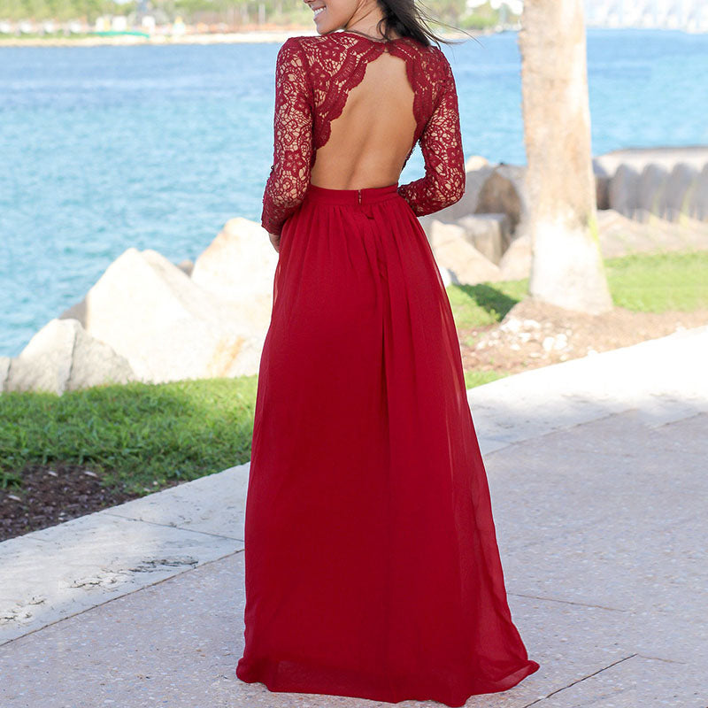 Stylish Open Back Crochet Lace Maxi Dress