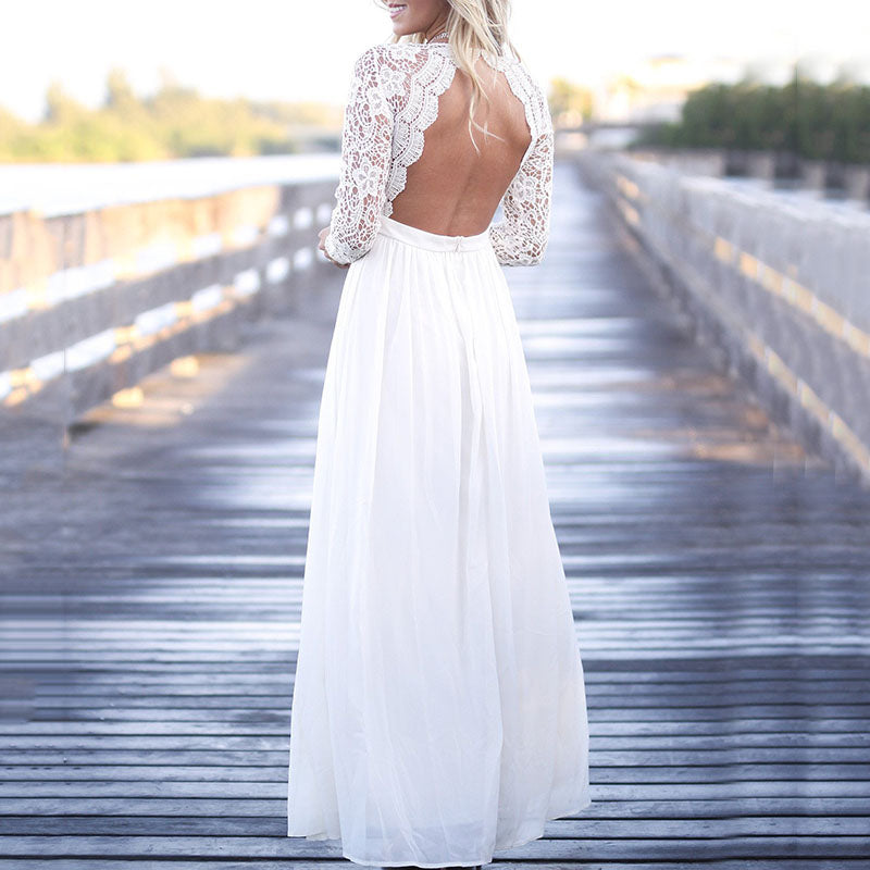 Stylish Open Back Crochet Lace Maxi Dress