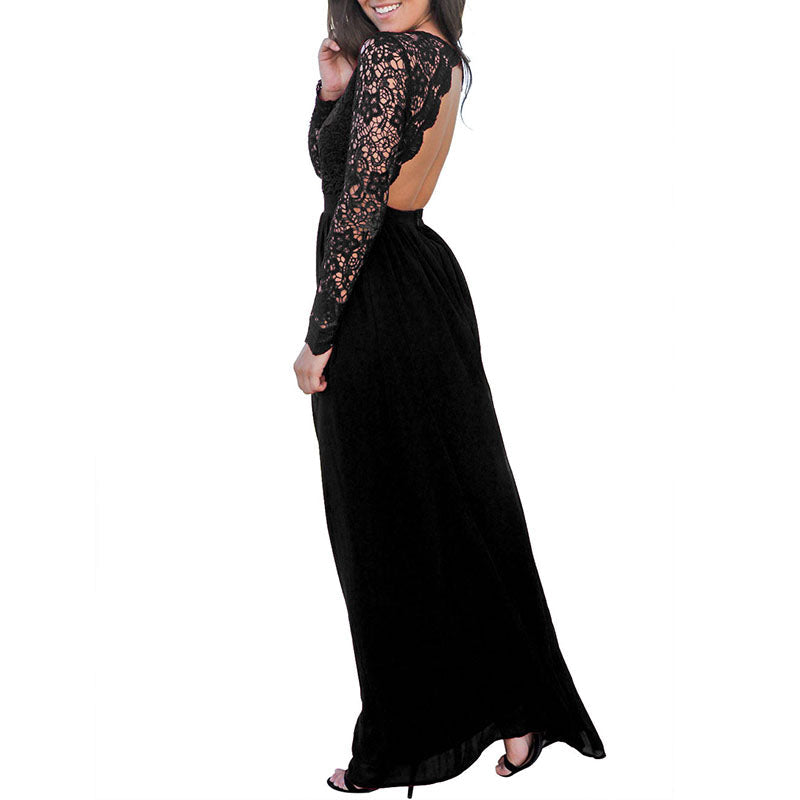 Stylish Open Back Crochet Lace Maxi Dress