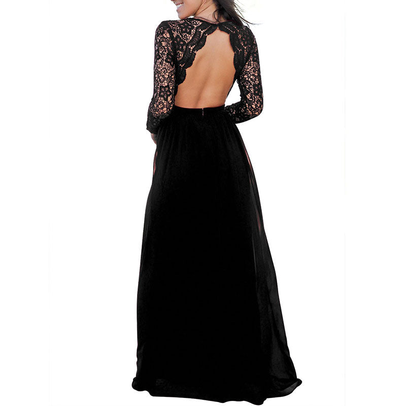 Stylish Open Back Crochet Lace Maxi Dress