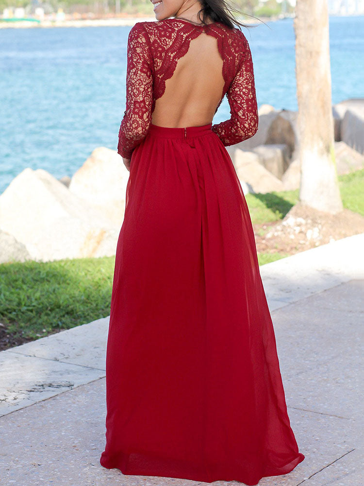 Stylish Open Back Crochet Lace Maxi Dress