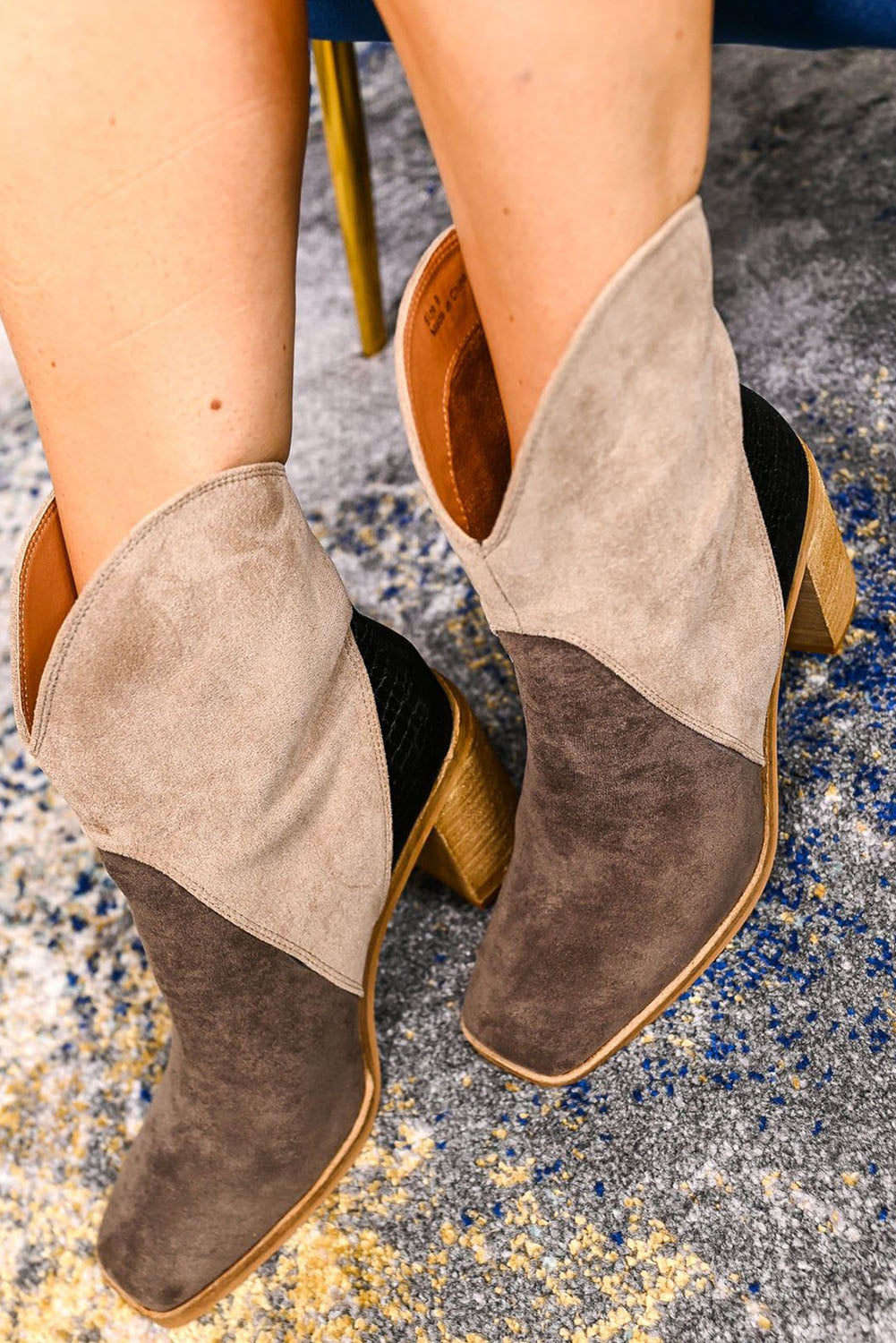 Carbon Grey Colorblock Suede Heeled Ankle Booties