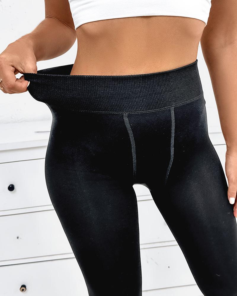 High Waist Thermal Warm Fleece Lined Stirrup Leggings