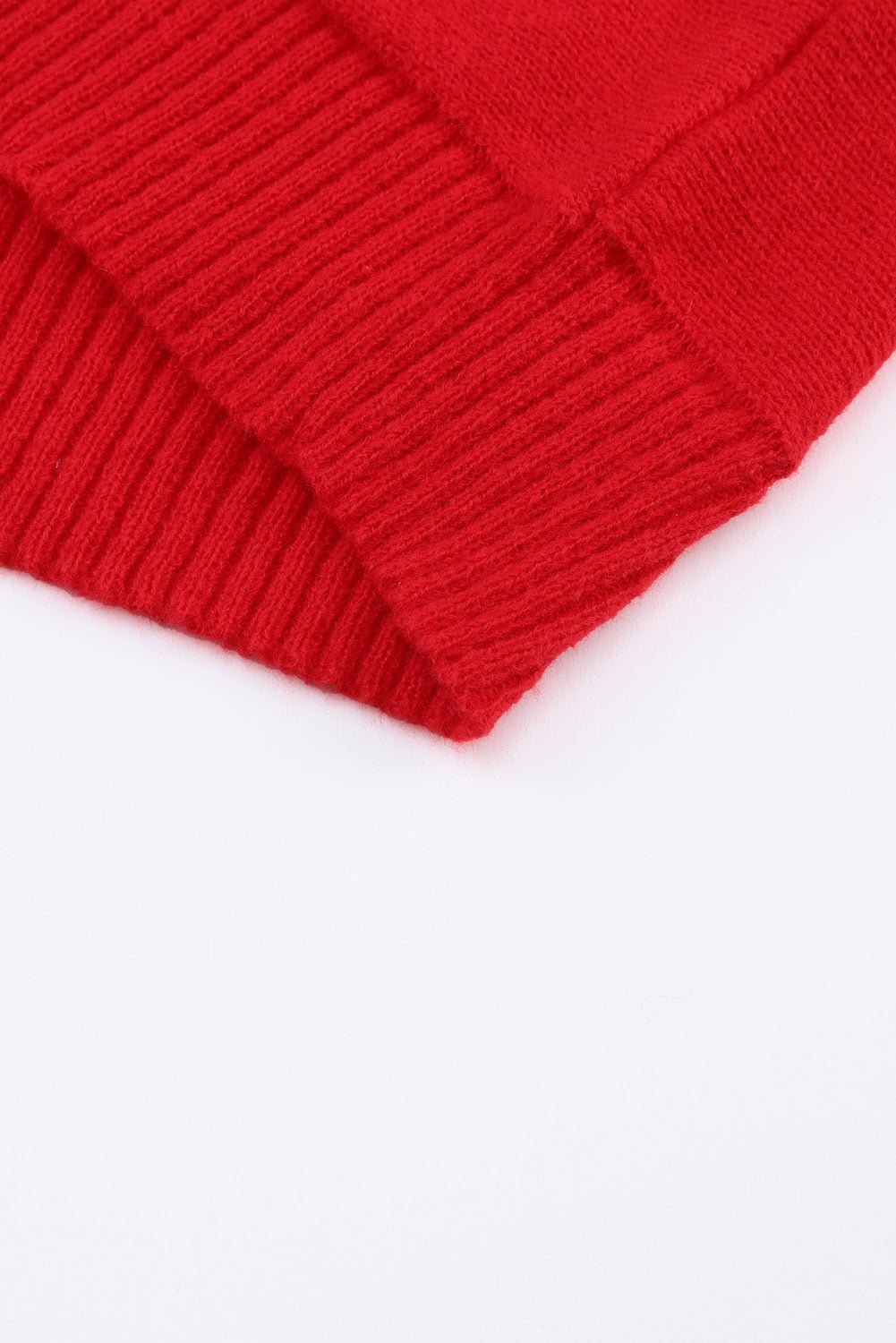 Fiery Red Merry Letter Embroidered High Neck Sweater