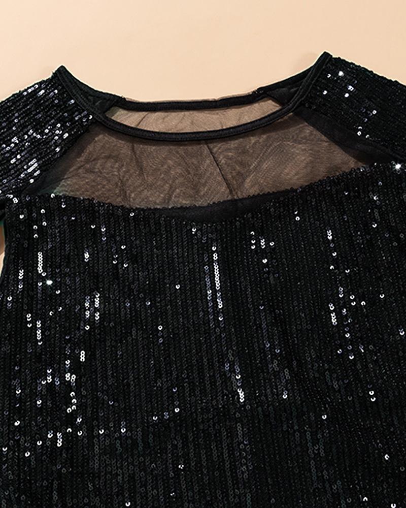 Tassel Decor Sheer Mesh Sequin Dress