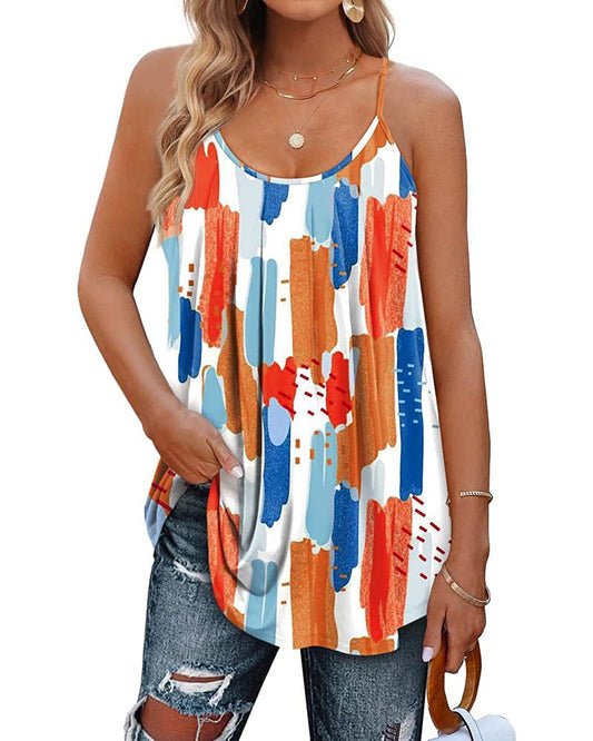 Abstract Print Colorblock Ruched Cami Top