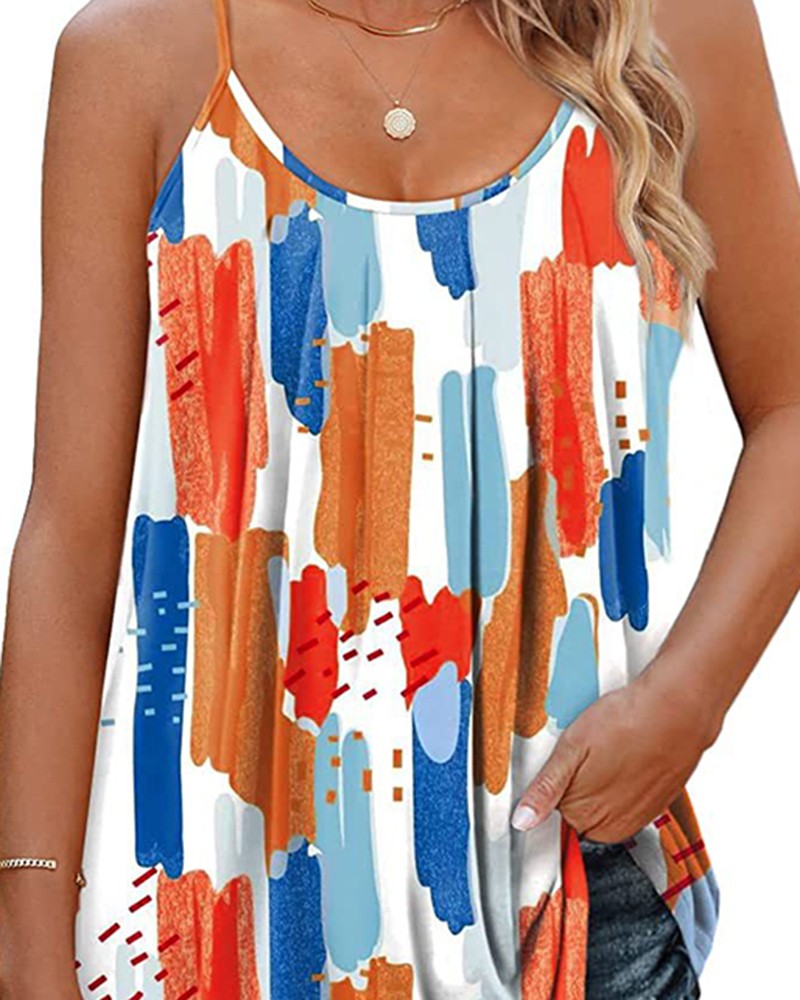 Abstract Print Colorblock Ruched Cami Top