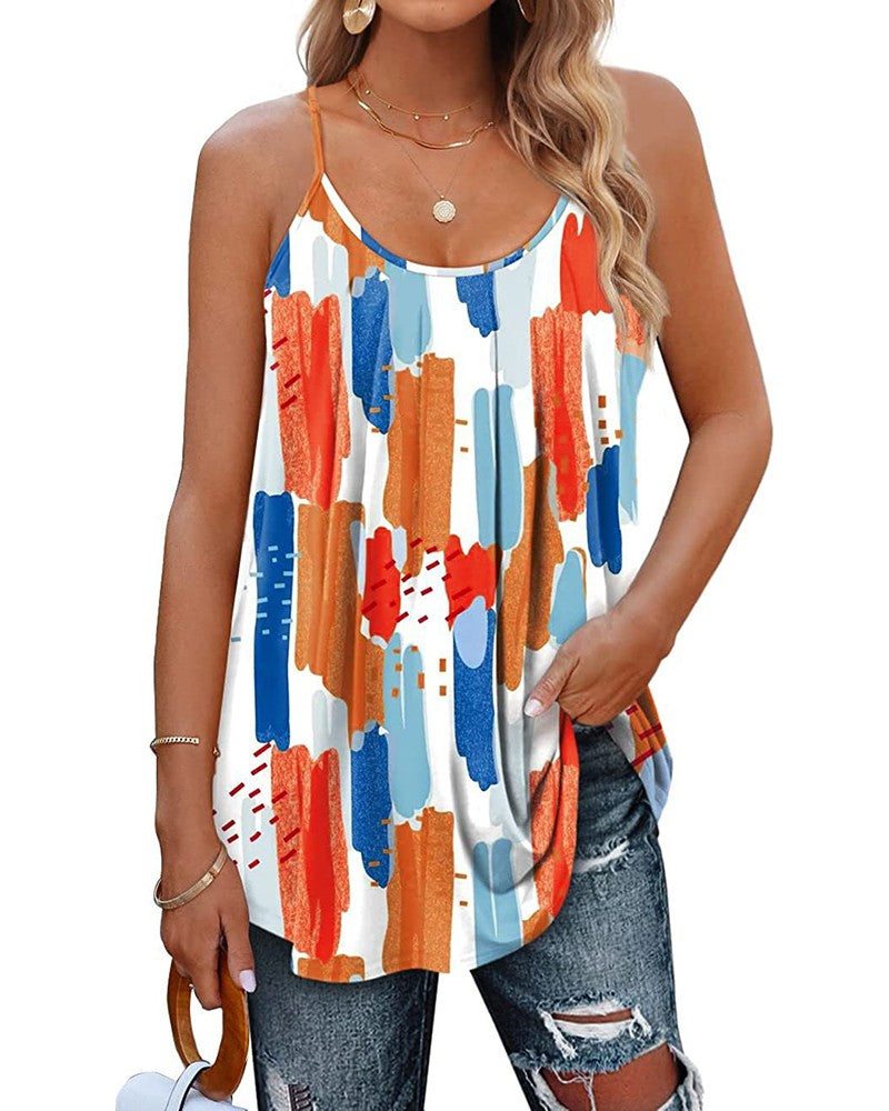 Abstract Print Colorblock Ruched Cami Top