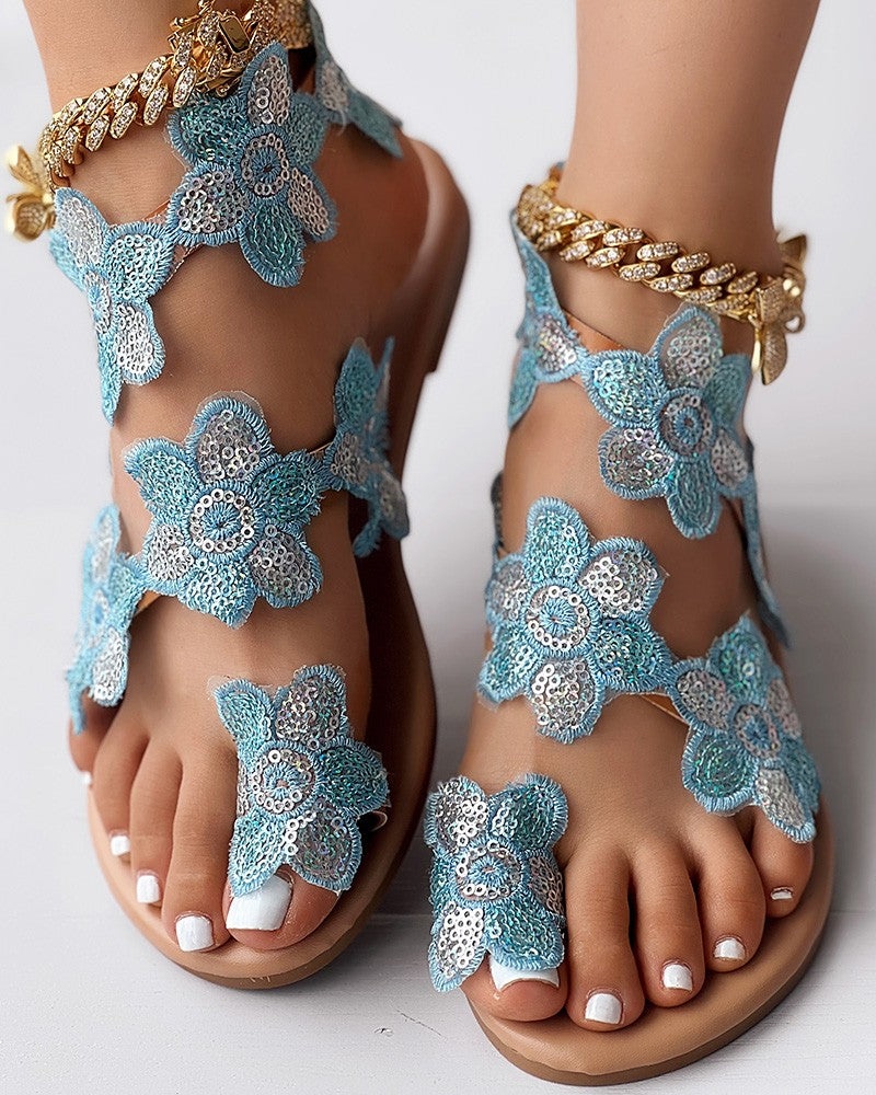 Floral Pattern Toe Post Beach Sandals