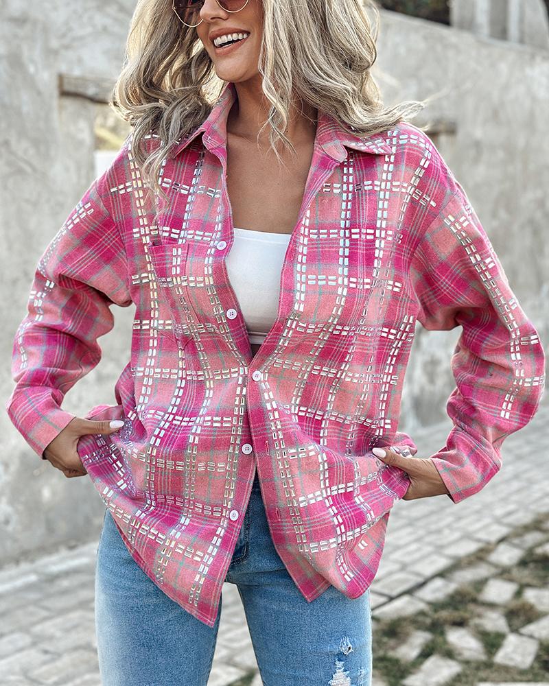 Plaid Print Turn down Collar Top