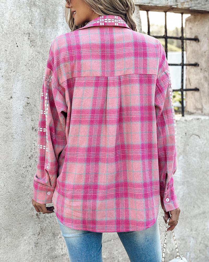 Plaid Print Turn down Collar Top