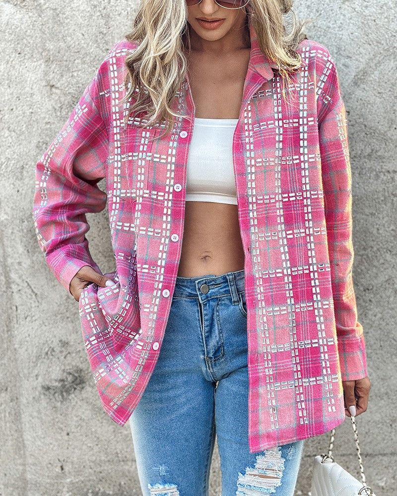 Plaid Print Turn down Collar Top