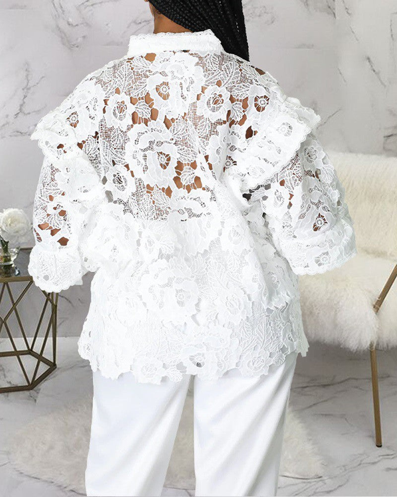 Lantern Sleeve Crochet Lace Shirt