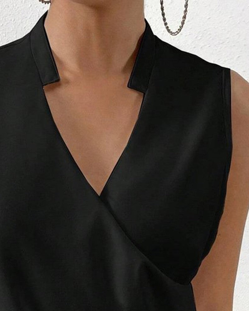 Notch Neck Wrap Sleeveless Blouse