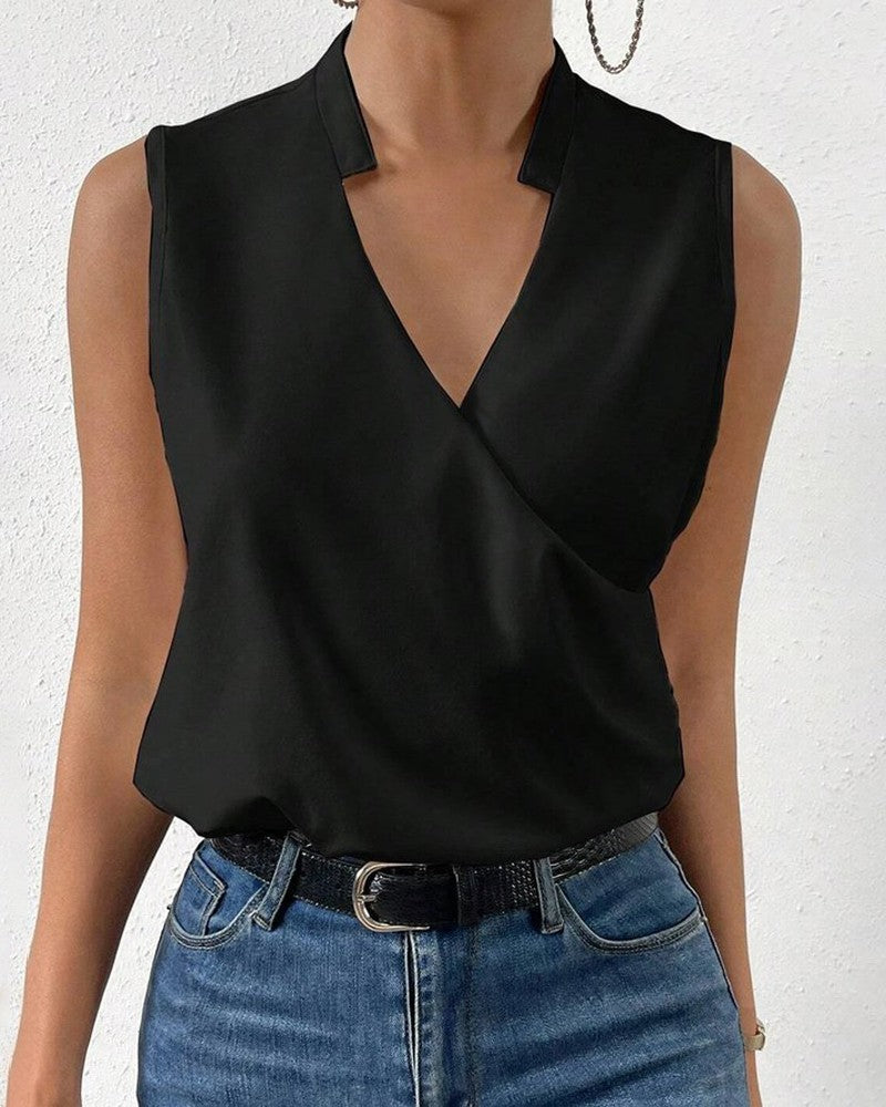 Notch Neck Wrap Sleeveless Blouse