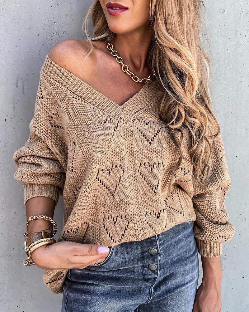 Hollow Out Heart Pattern Long Sleeve Casual Sweater