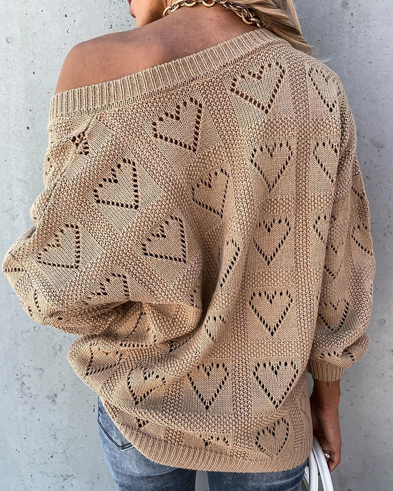 Hollow Out Heart Pattern Long Sleeve Casual Sweater