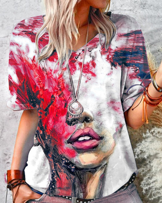 Figure Patterns Print Short Sleeve Loose T shirts