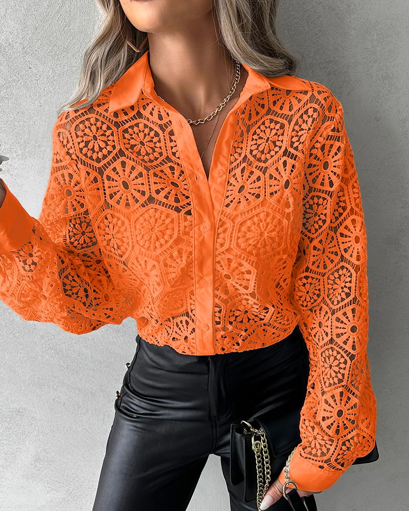 Hollow Out Buttoned Lace Top